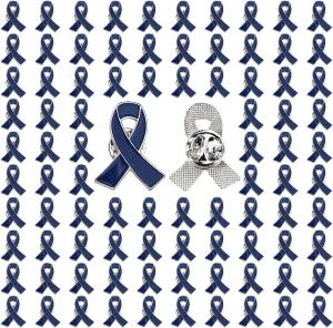 100 pieces Dark Blue Ribbon Pins Colon Rectal Cancer Arthritis Awareness Enamel lapel brooches