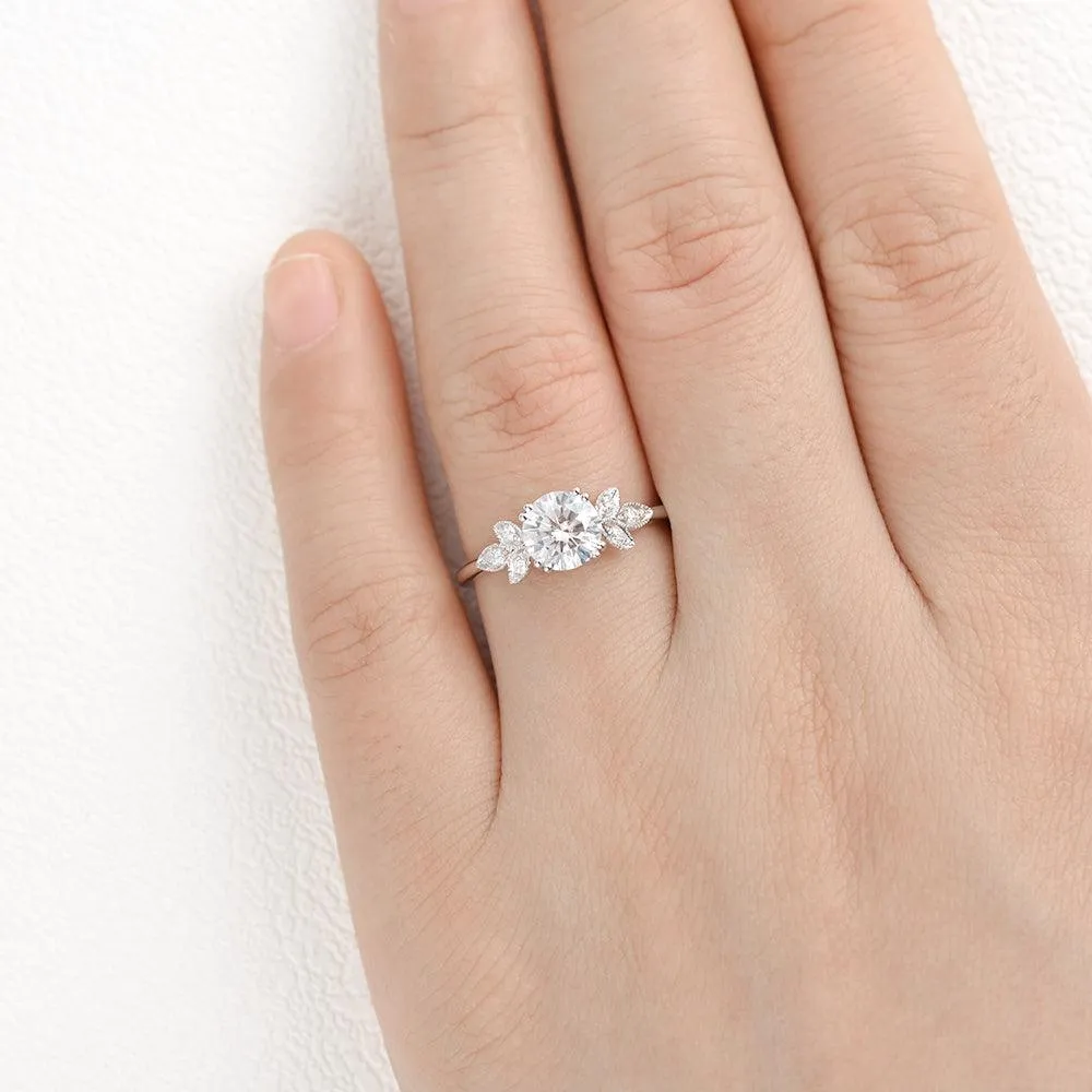 1.0ct Round Cut Moissanite Butterfly Cluster Ring