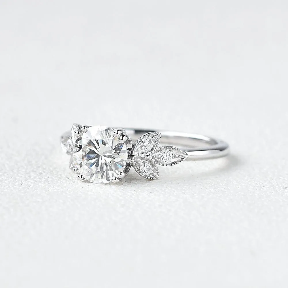 1.0ct Round Cut Moissanite Butterfly Cluster Ring