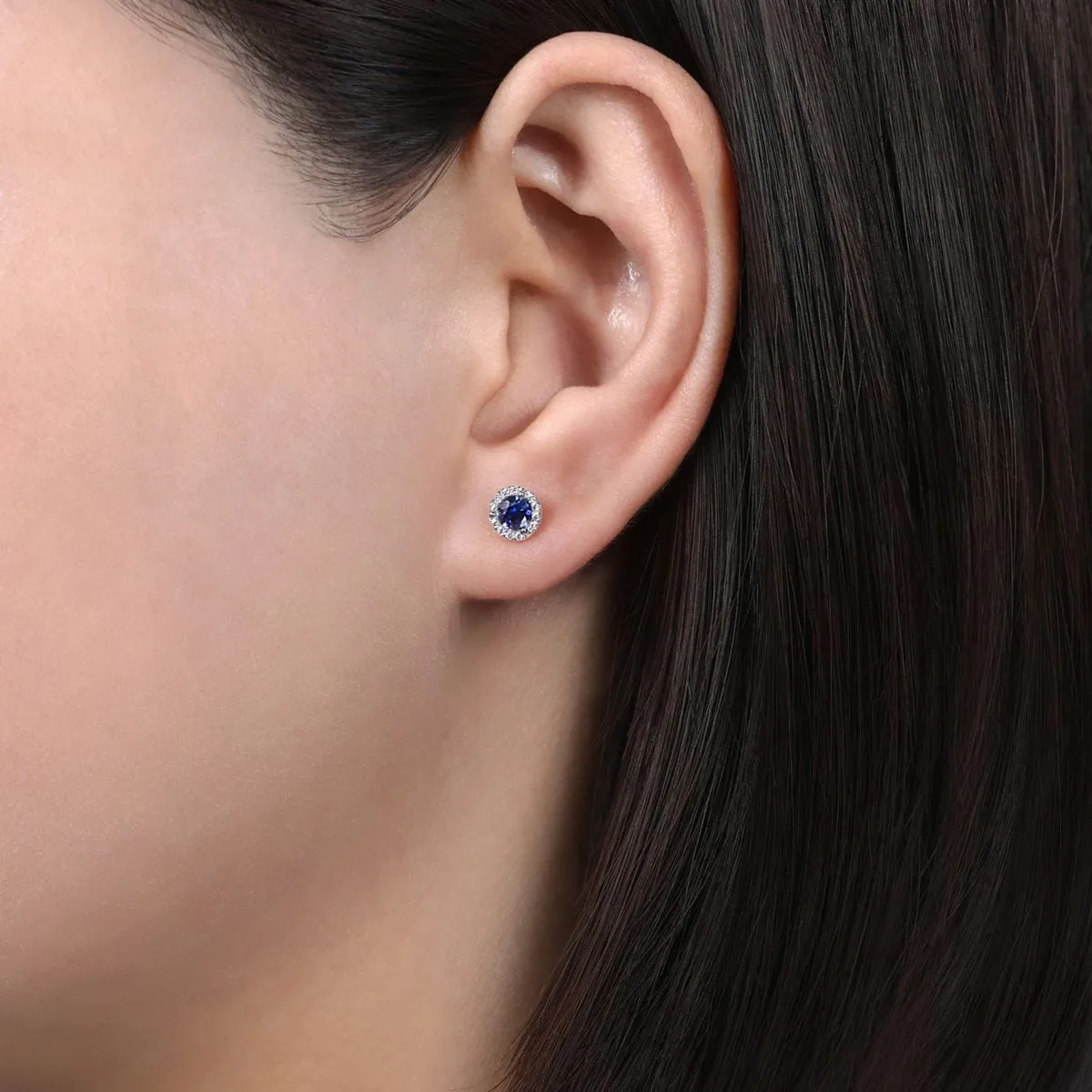 14K White Gold Sapphire Stud Earrings - EG12372W45SA