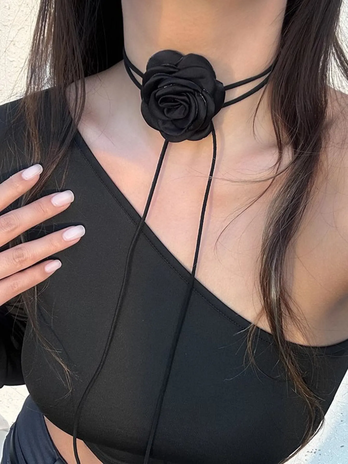 1pc Retro French Style Big Flower Necklace With Tassel Detail And Tie Neck