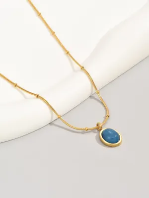 1pc Stainless Steel Blue Stone Pendant Necklace Dainty Necklace Novelty Necklace