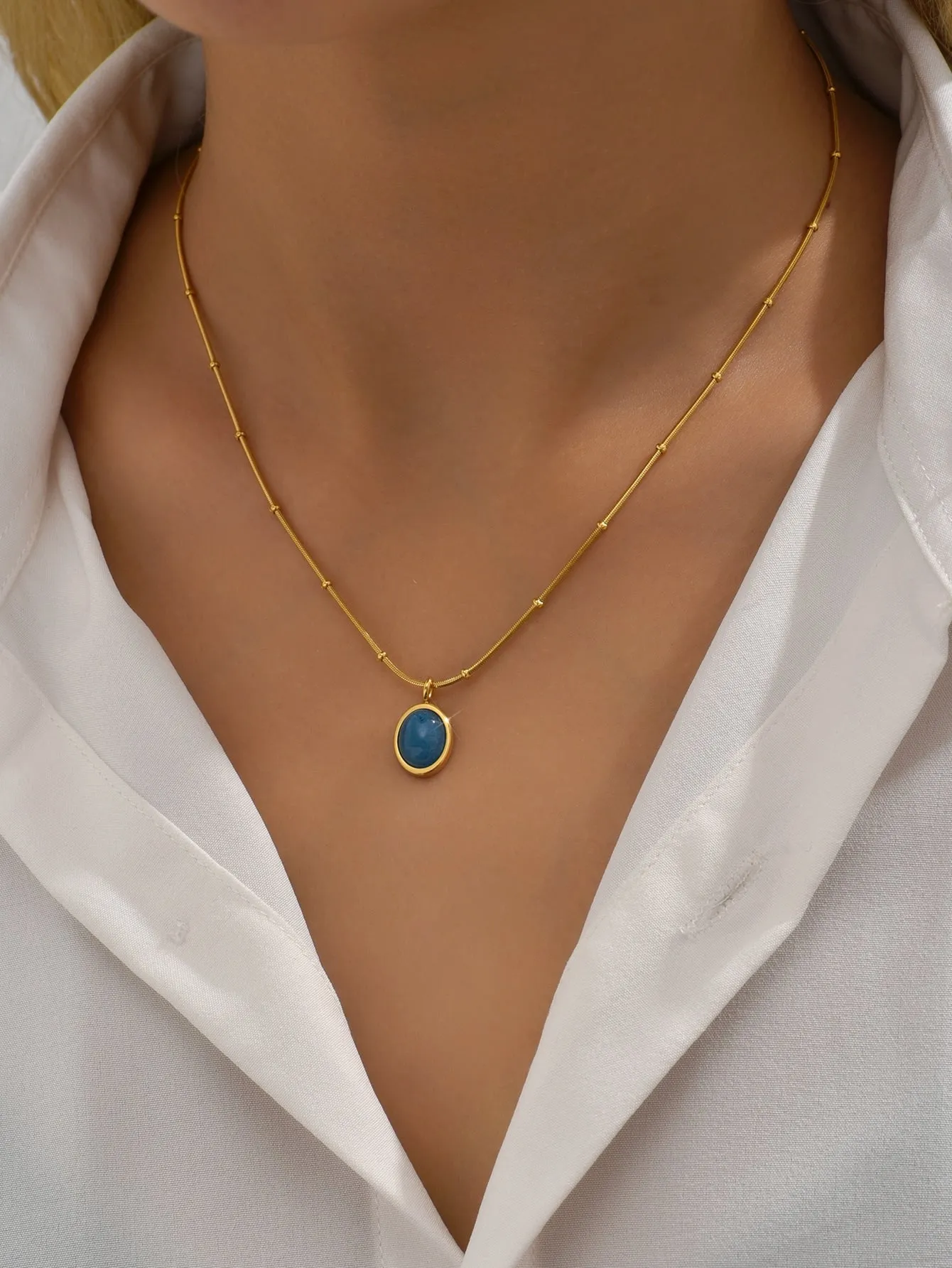1pc Stainless Steel Blue Stone Pendant Necklace Dainty Necklace Novelty Necklace