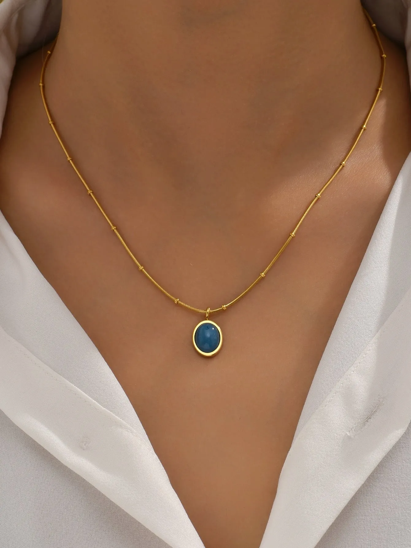 1pc Stainless Steel Blue Stone Pendant Necklace Dainty Necklace Novelty Necklace