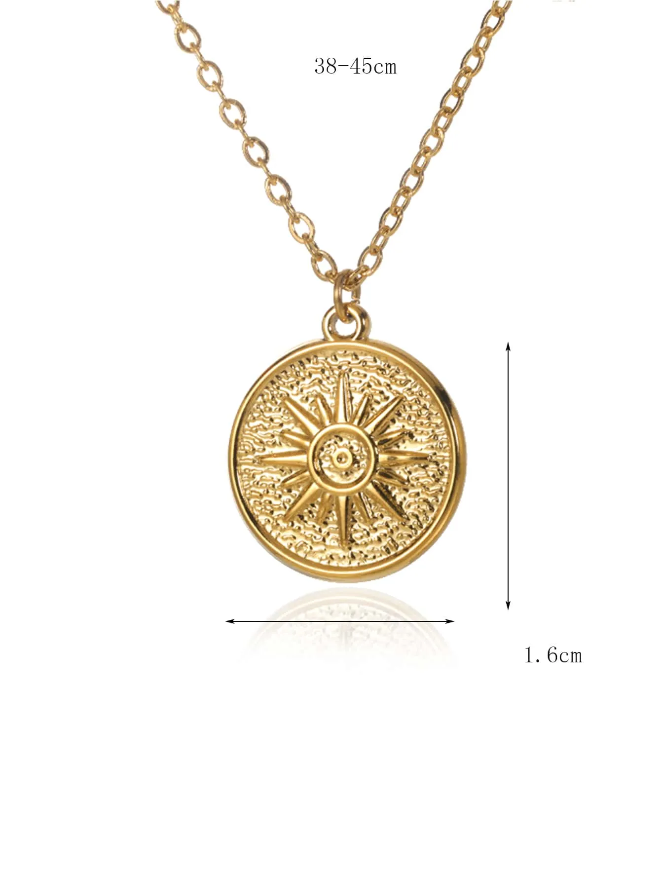 1pc Stainless Steel Sun Shaped Engraved Round Coin Pendant Necklace, Unisex