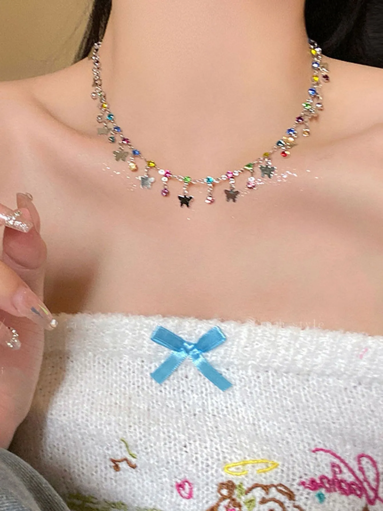 1pc Summer Multicolor Butterfly & Chain Necklace for Women Novelty Necklace