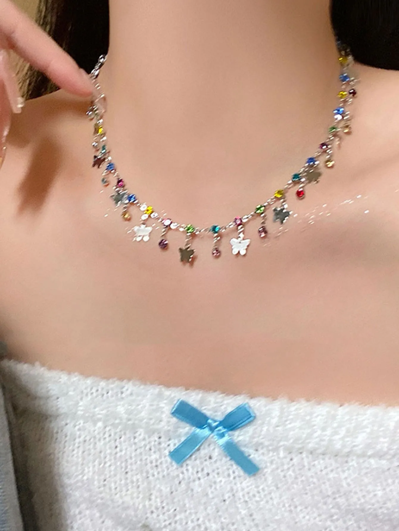 1pc Summer Multicolor Butterfly & Chain Necklace for Women Novelty Necklace