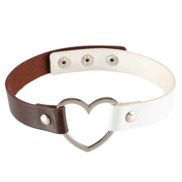 2016 Hot Punk Harajuku Collar Choker Necklace Heart PU Leather Choker Punk Goth 100% Handmade Neck Jewelry