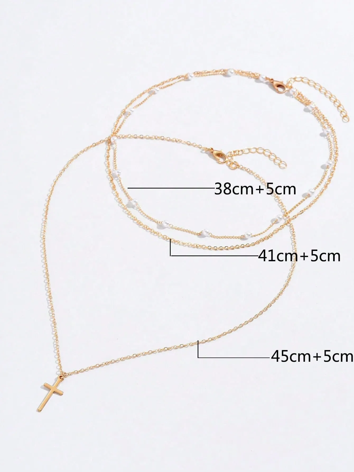 2pcs Faux Pearl & Cross Decor Chain Necklace Dainty Necklace Novelty Necklace