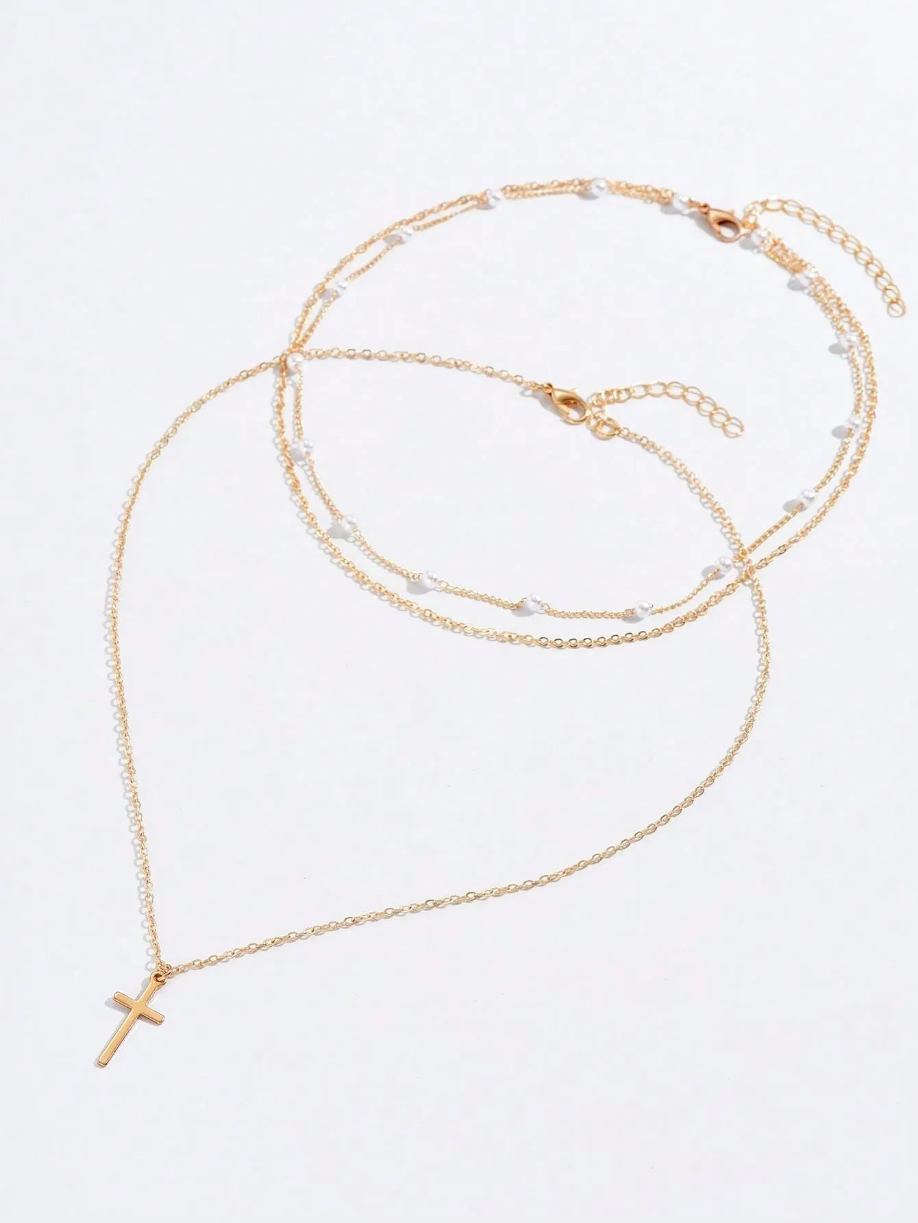 2pcs Faux Pearl & Cross Decor Chain Necklace Dainty Necklace Novelty Necklace