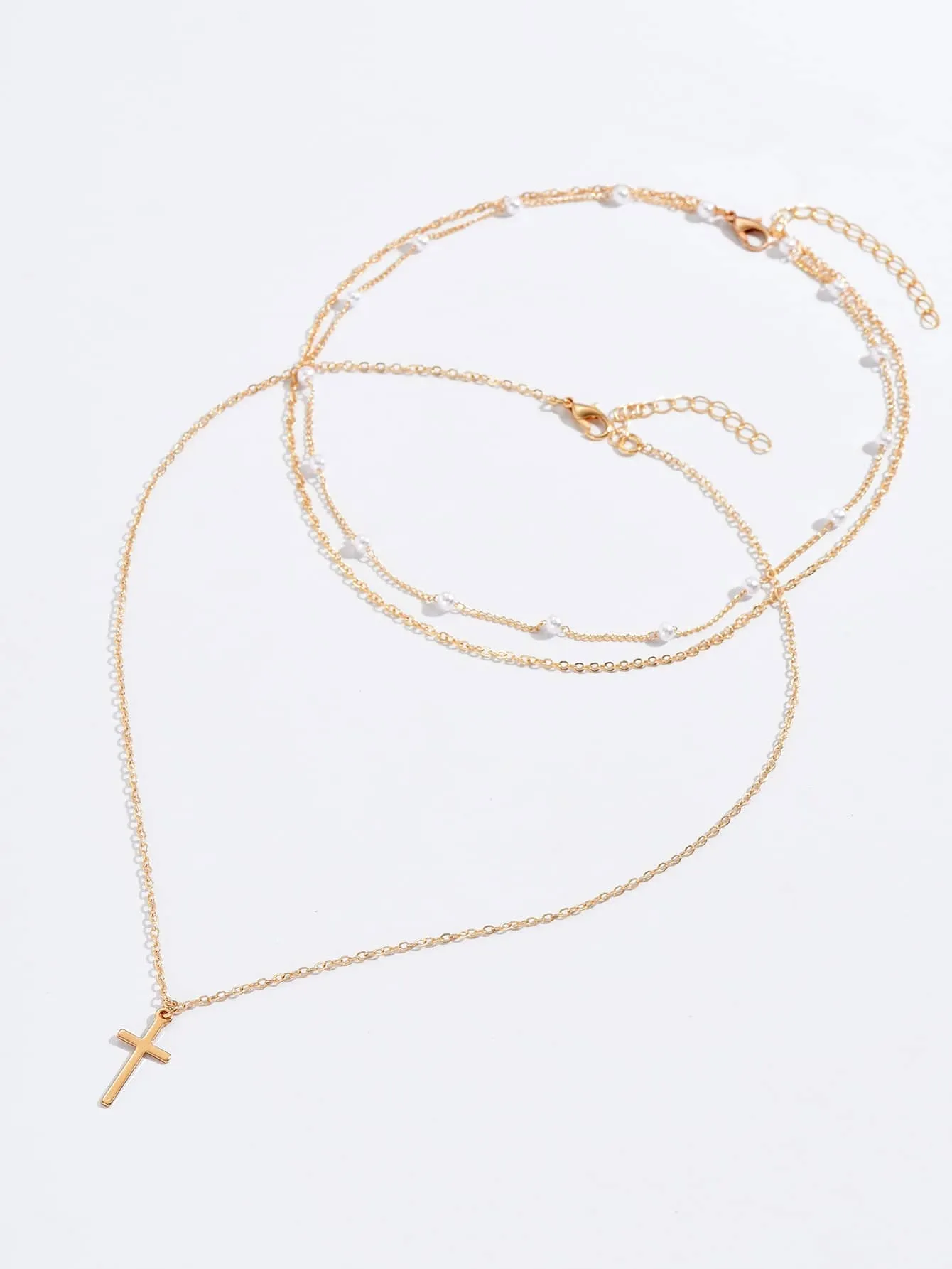 2pcs Faux Pearl & Cross Decor Chain Necklace Dainty Necklace Novelty Necklace