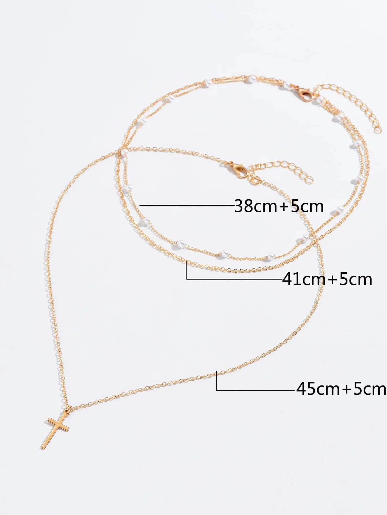 2pcs Faux Pearl & Cross Decor Chain Necklace Dainty Necklace Novelty Necklace