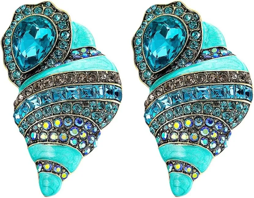 2Pcs Rhinestone Enamel Sea Conch Brooch Peacock Blue Zinc Alloy Badge Brooch Collar Jackets Dress Suit Hats Scarves Pants Brooches Pins Fashion Gifts