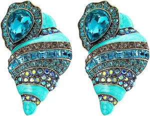 2Pcs Rhinestone Enamel Sea Conch Brooch Peacock Blue Zinc Alloy Badge Brooch Collar Jackets Dress Suit Hats Scarves Pants Brooches Pins Fashion Gifts