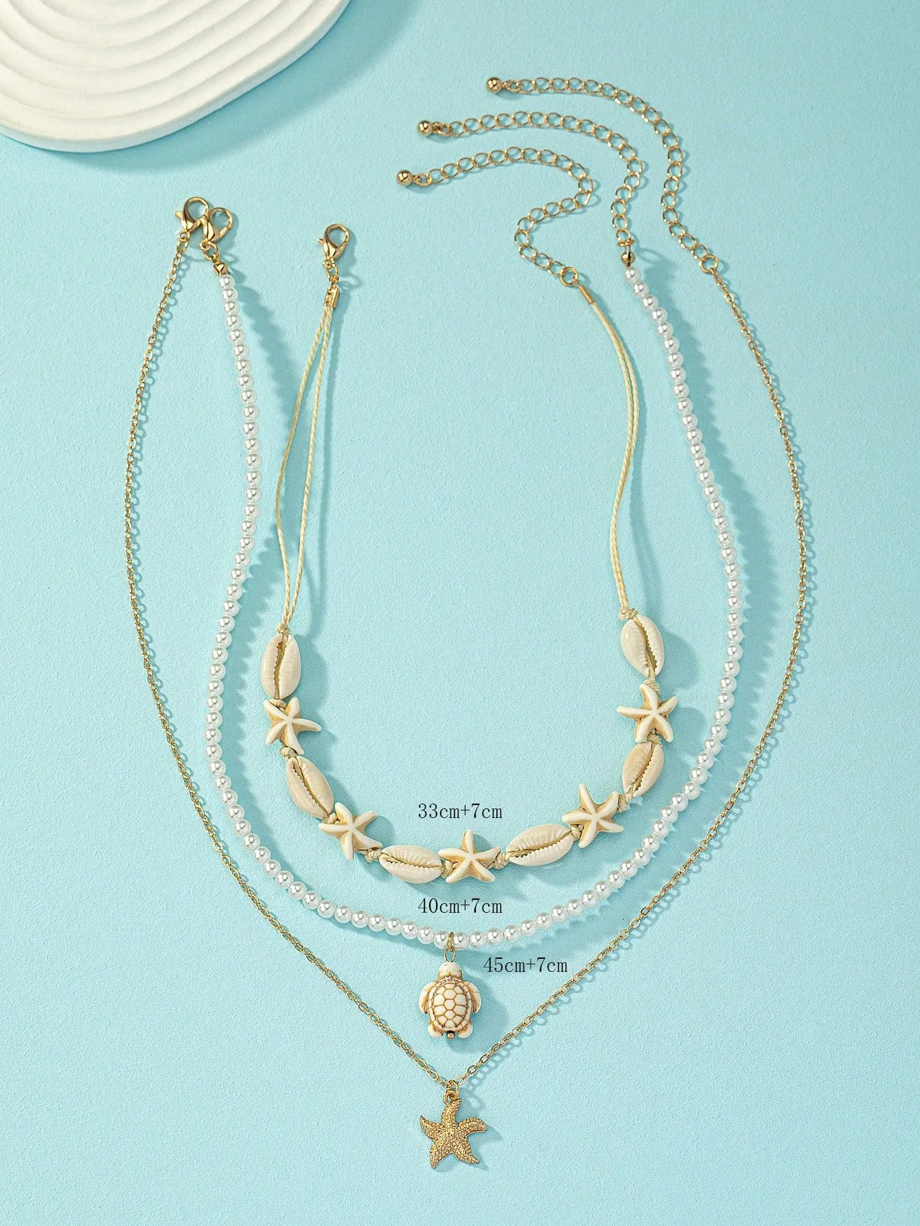 3pcs/Set Beach Vacation Natural Seashell Turquoise Starfish Faux Pearl Braided