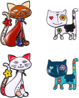 4Pcs Cute Cat Enamel Pin Set for Women Funny Kawaii Animal Kitty Cat Brooches Backpack Hat Jackets Bag Clothes Accessories Men Women Gifts