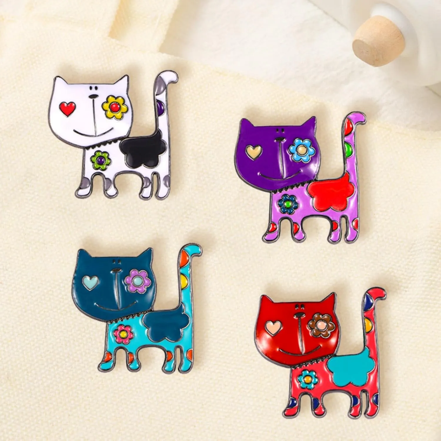 4Pcs Cute Cat Enamel Pin Set for Women Funny Kawaii Animal Kitty Cat Brooches Backpack Hat Jackets Bag Clothes Accessories Men Women Gifts