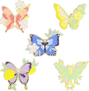 5Pcs Butterfly Flowers Enamel Pins Set Colorful Butterfly Insect Brooches Lapel Pins for Hats Jackets Decoration Metal Badges Gift for Women Men, Green