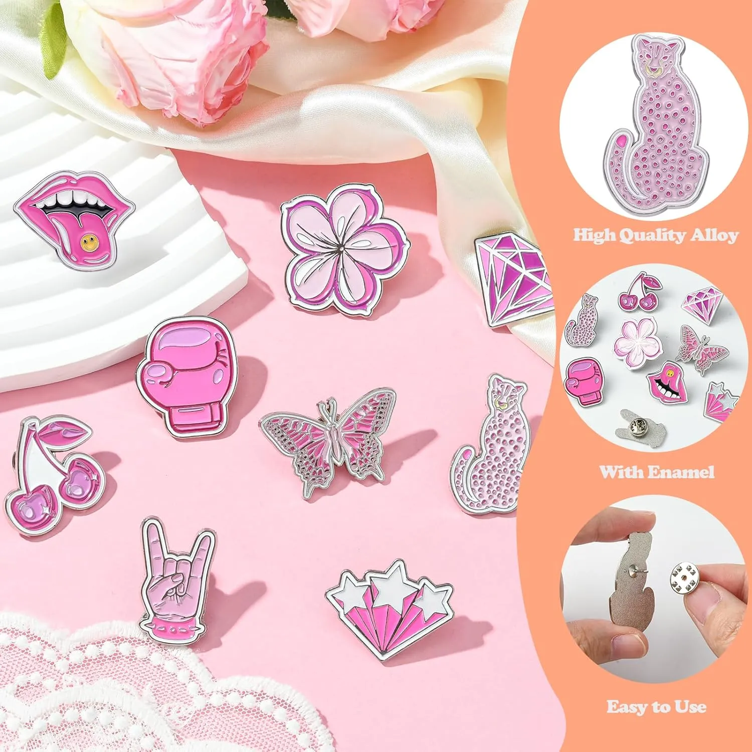 6/9 PCS Alloy Enamel Brooch Pins Cute Cat/Salamander/Cartoon Dog/Barbie Pink/Space etc Theme Pins Lapel Pin Set Brooch Pin for Backpacks Badges Hats Bags