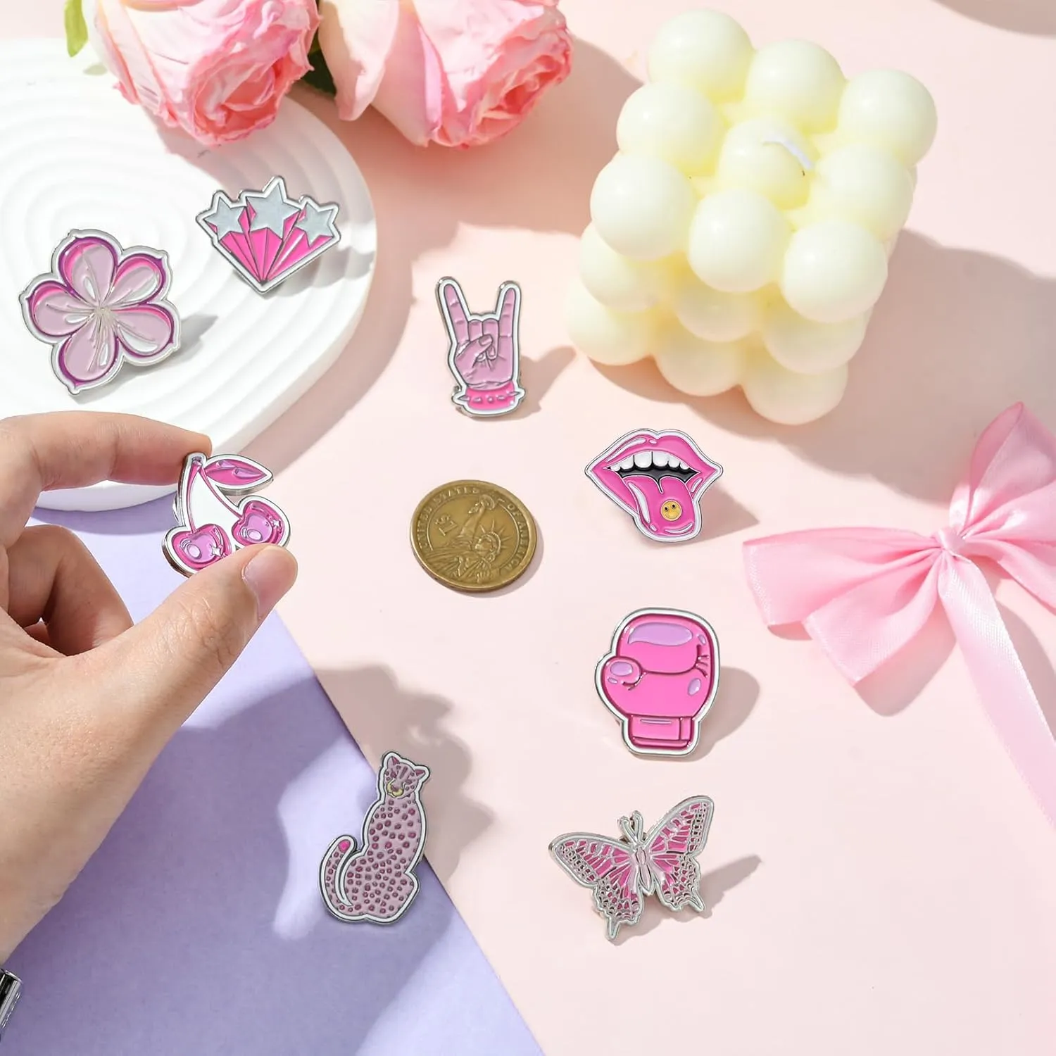6/9 PCS Alloy Enamel Brooch Pins Cute Cat/Salamander/Cartoon Dog/Barbie Pink/Space etc Theme Pins Lapel Pin Set Brooch Pin for Backpacks Badges Hats Bags