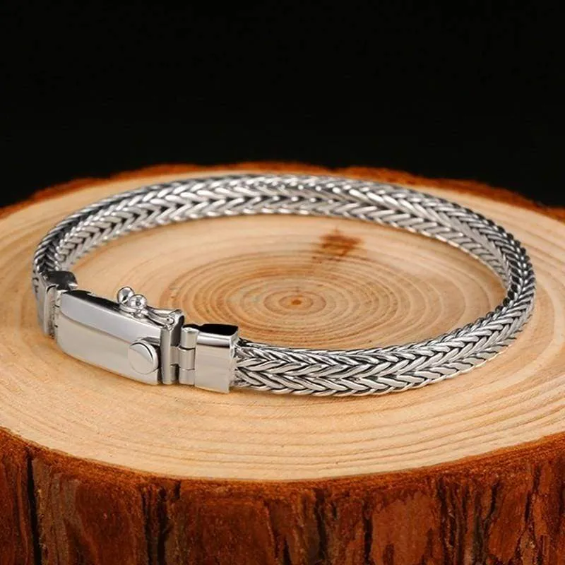 925 Sterling Silver Bracelet Men Vintage Handmade Weave Bracelets Bangles Jewelry for (Length 20cm)