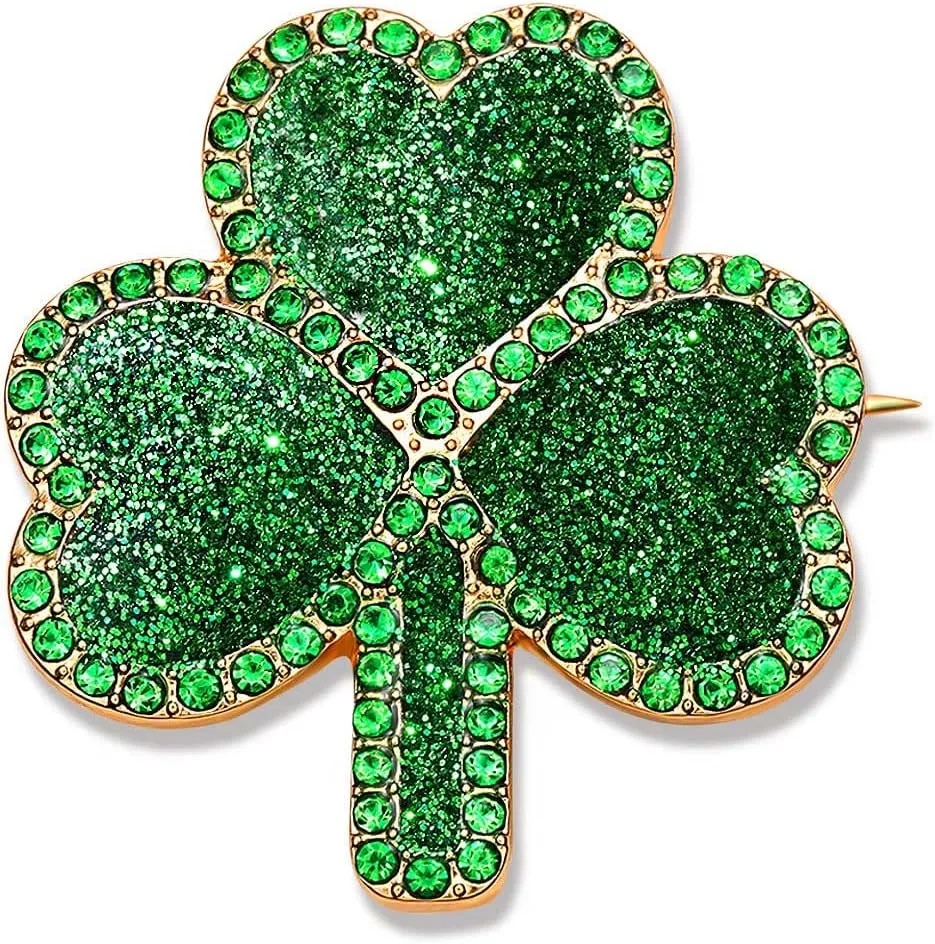 ANGLESJELL St.Patricks Day Brooches for Women Glitter Shamrock Brooch Pins Green Hat Lucky Leaf IRISH Brooches Irish Holiday Costume Accessory Jewelry Gifts