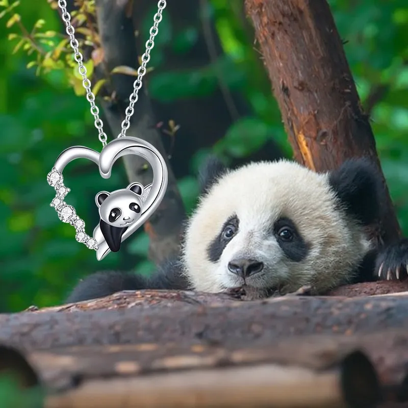 Bamoer 925 Sterling Silver Baby Panda Crystal Necklace Enamel Cute Animal Charm Chain Link for Women Gift 17.71&#39;&#39; SCN453