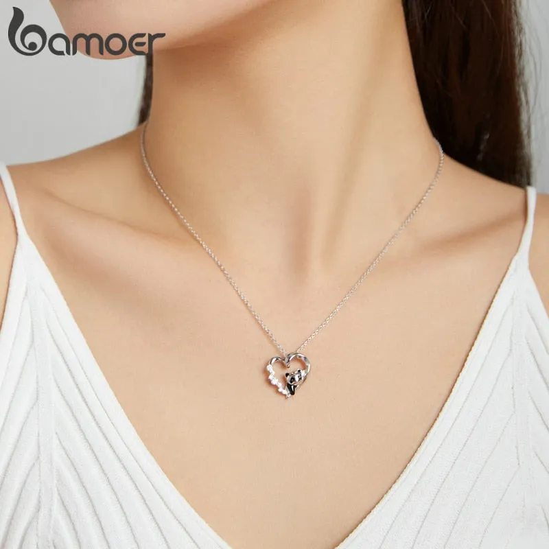 Bamoer 925 Sterling Silver Baby Panda Crystal Necklace Enamel Cute Animal Charm Chain Link for Women Gift 17.71&#39;&#39; SCN453