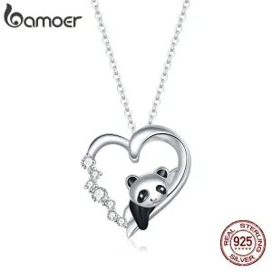 Bamoer 925 Sterling Silver Baby Panda Crystal Necklace Enamel Cute Animal Charm Chain Link for Women Gift 17.71&#39;&#39; SCN453