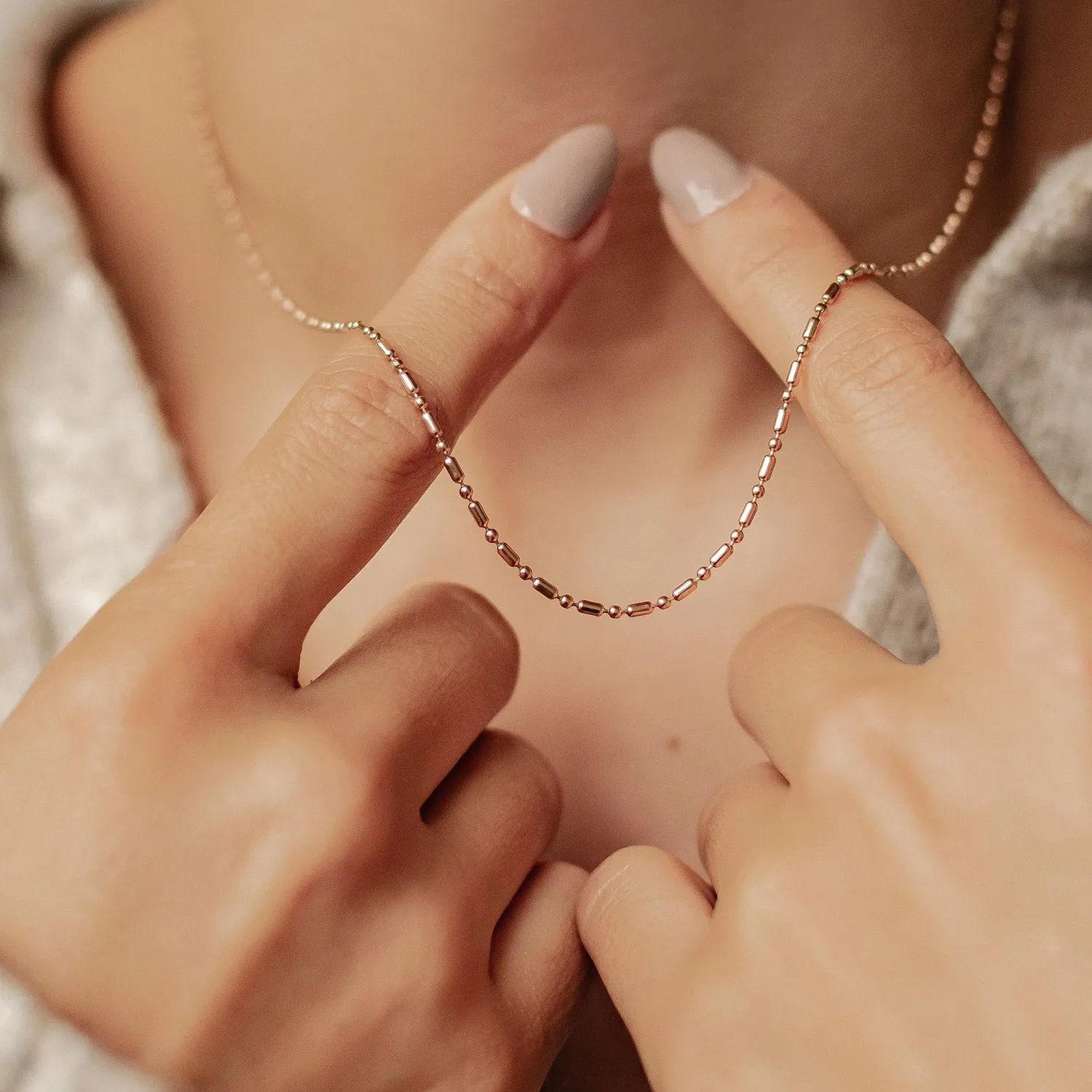 Bead and Bar Chain Necklace Rose Gold