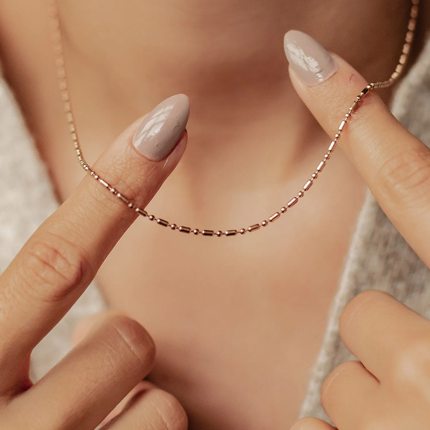 Bead and Bar Chain Necklace Rose Gold