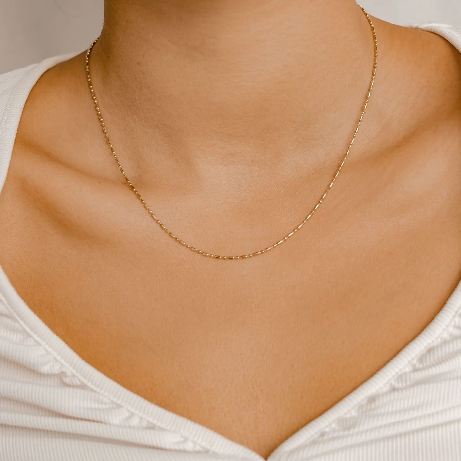 Bead and Bar Chain Necklace Rose Gold