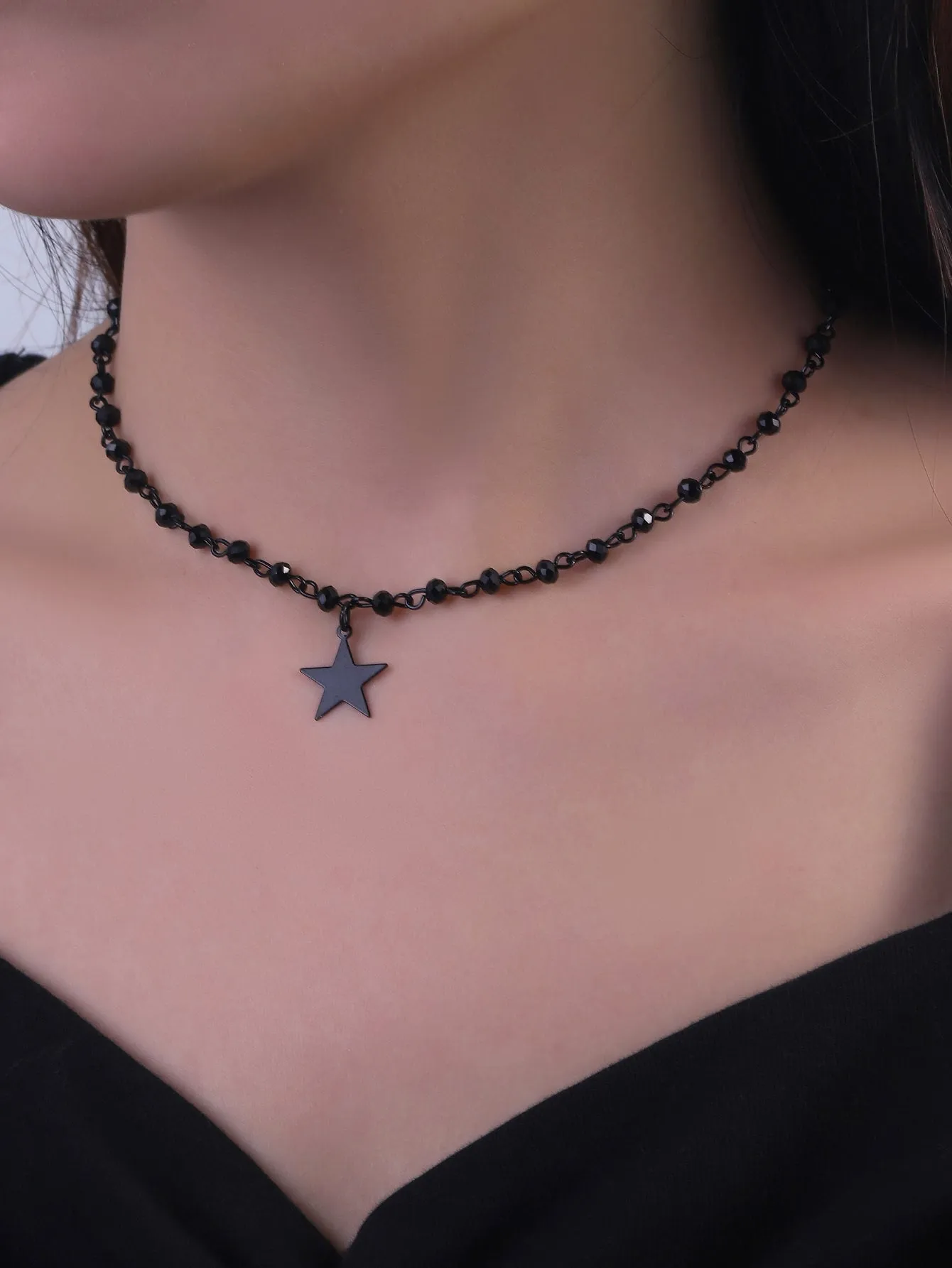 Black Star Pendant Bead Decor Necklace for Women Jewelry for Women Gift for Her