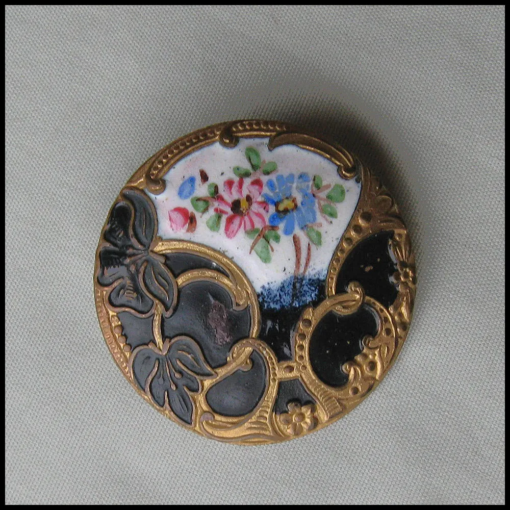 btvc257-Victorian champlevé enamel button, 1 1/4 inch diameter