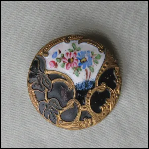 btvc257-Victorian champlevé enamel button, 1 1/4 inch diameter
