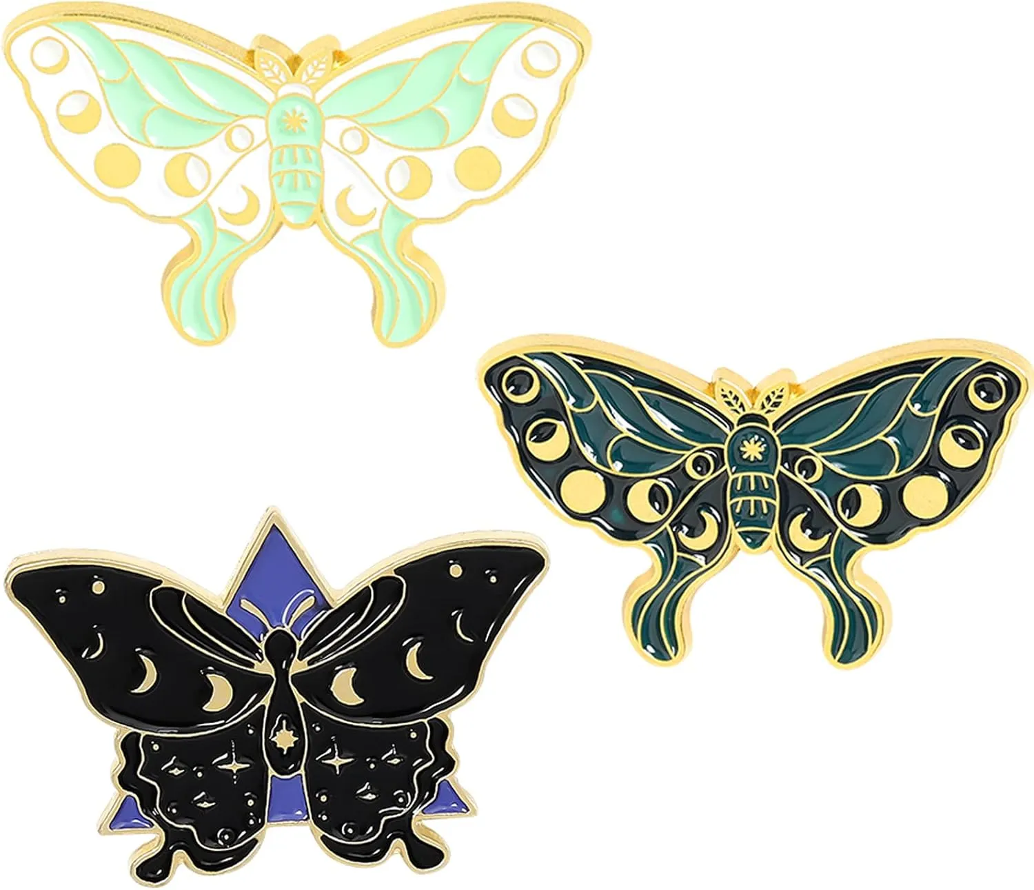 Butterfly Moth Enamel Pins Set for Backpacks Jackets Clothes Insect Lapel Pins Brooches for DIY Steampunk Badge Jewelry Hat Scarf Decorations