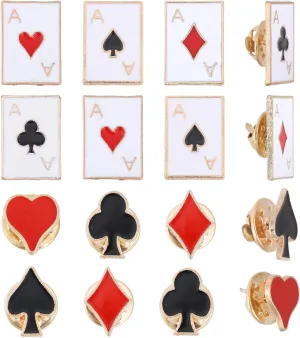 CHGCRAFT 16PCS Playing Card Brooch Pin Enamel Brooch Pin Lapel lack Spade Red Heart Plum Square Collar Lapel Pin Shirt Dress Coat Decoration Fashion Jewelry