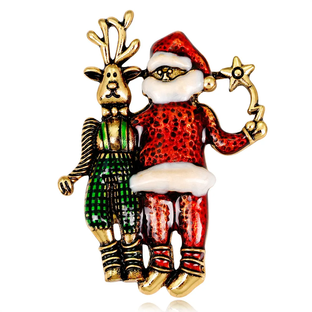 Christmas deer and Santa brooches, fashionable accessories, Christmas brooches, perfect gifts for women at Christmas