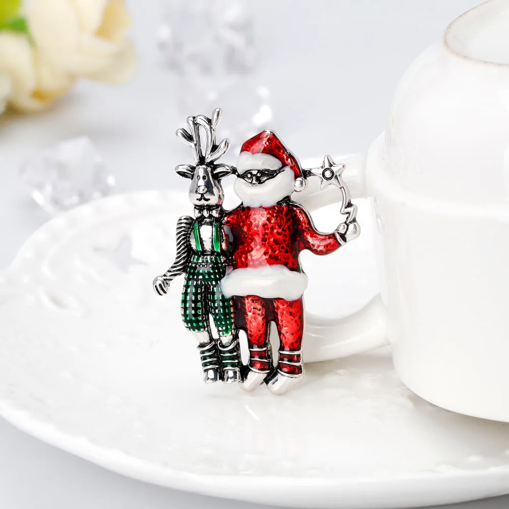 Christmas deer and Santa brooches, fashionable accessories, Christmas brooches, perfect gifts for women at Christmas