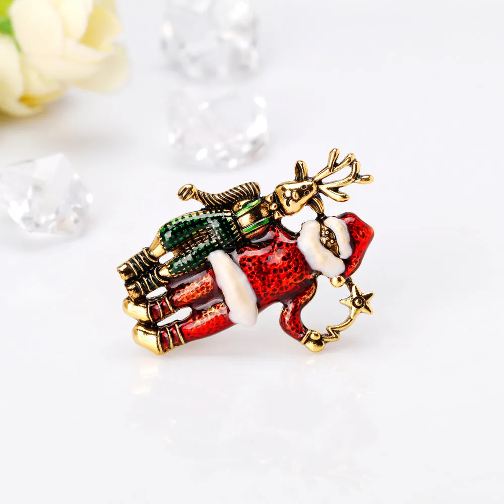 Christmas deer and Santa brooches, fashionable accessories, Christmas brooches, perfect gifts for women at Christmas