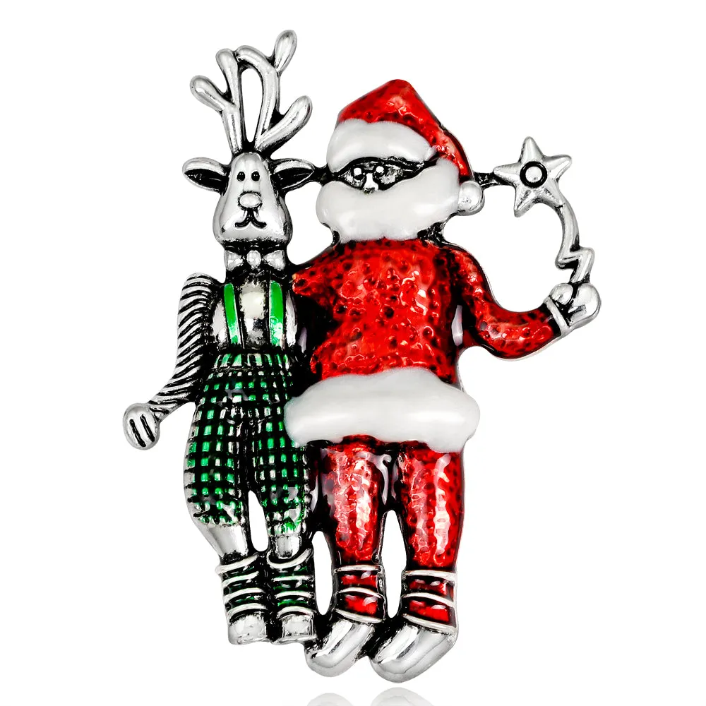Christmas deer and Santa brooches, fashionable accessories, Christmas brooches, perfect gifts for women at Christmas