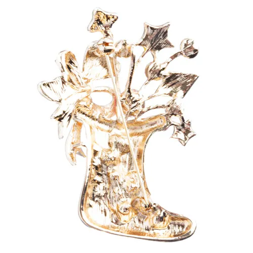 Christmas Jewelry Crystal Rhinestone Beautiful Stocking Boot Brooch Pin BH120