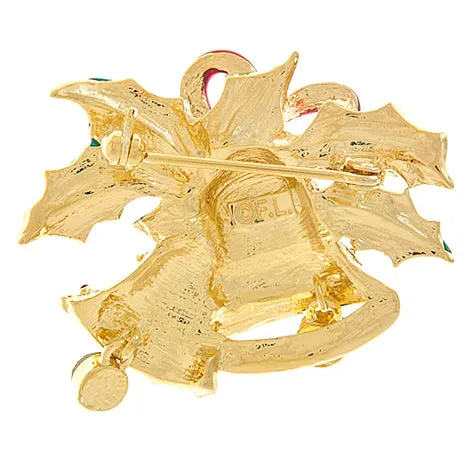 Christmas Jewelry Crystal Rhinestone Jingle Bell Fashion Brooch Pin BH203 Gold
