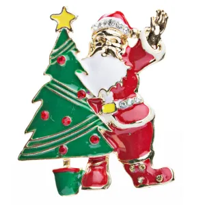 Christmas Jewelry Crystal Rhinestone Santa Claus Tree Charm Brooch Pin BH63