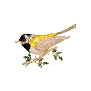 Daisy Enamel Bird Brooch Yellow Multi Colour