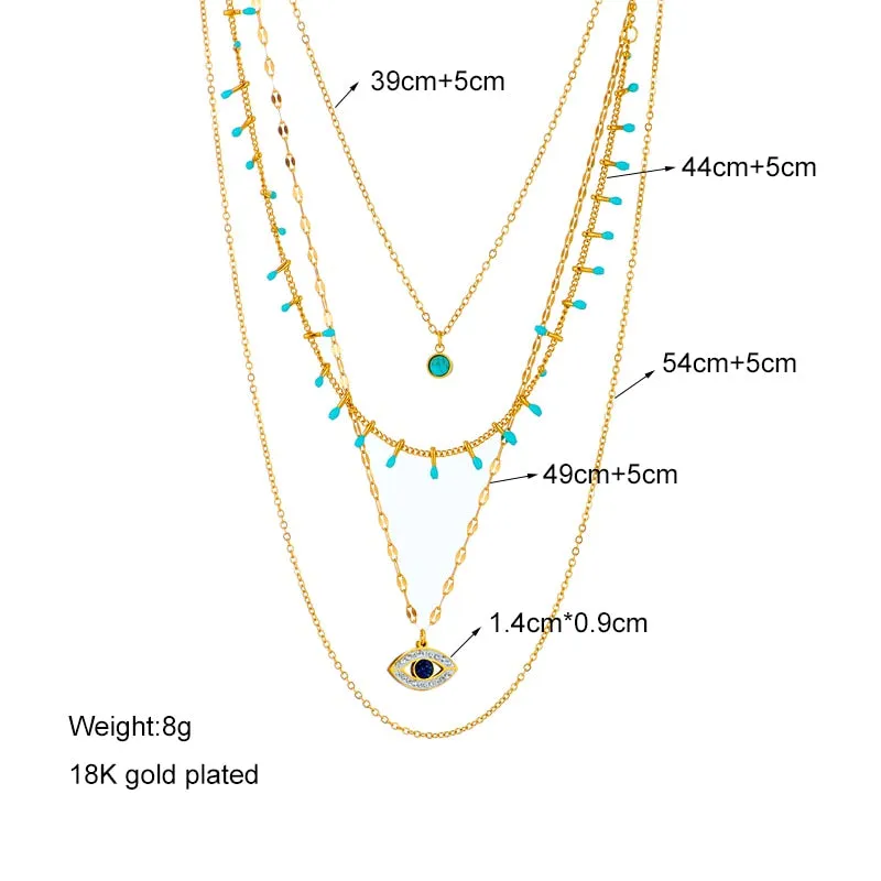 DIEYURO 316L Stainless Steel Jewelry Multilayer Green Stone Eye Necklaces For Women Vintage Chokers Party Gift Accessories