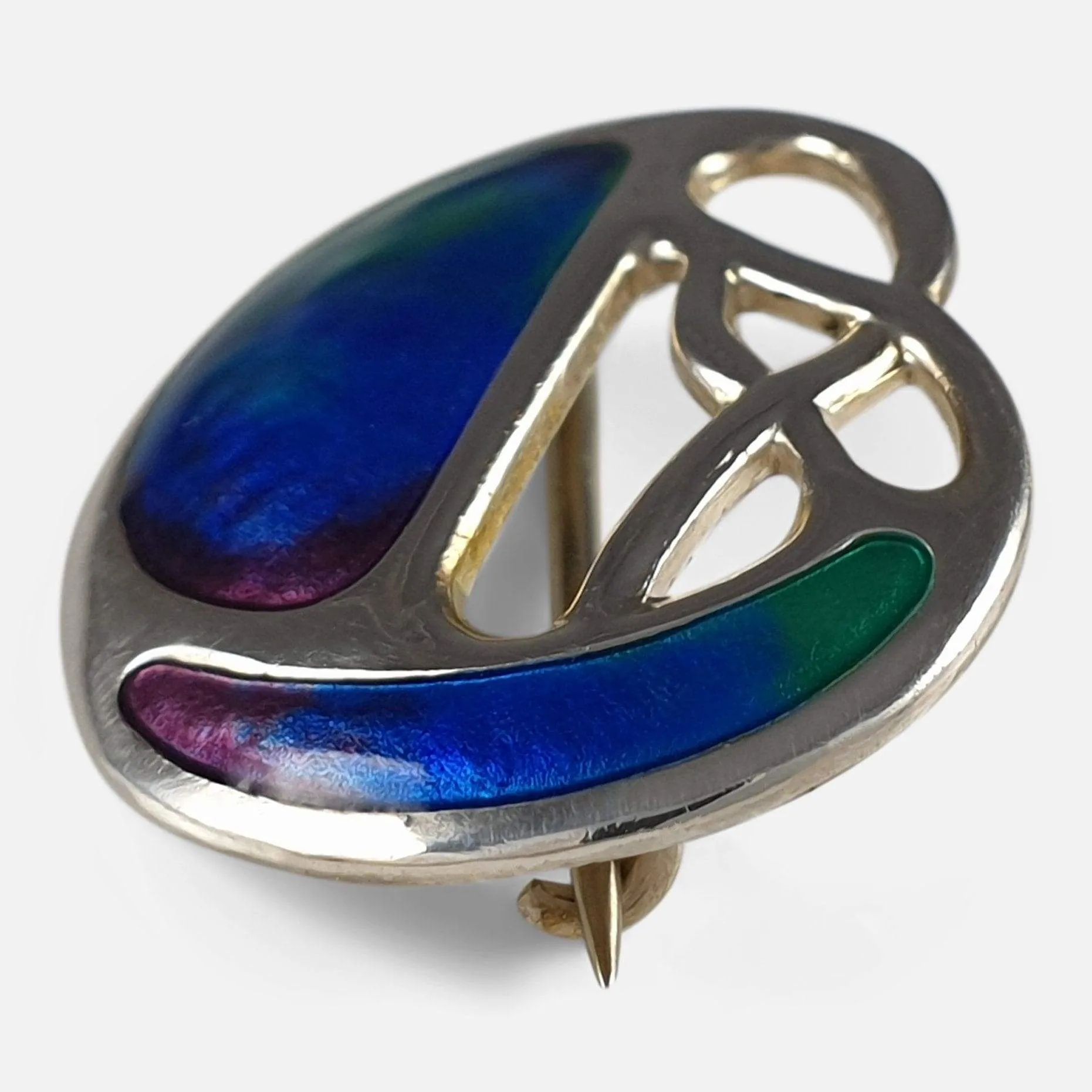 Edwardian Sterling Silver and Enamel Brooch, 1908