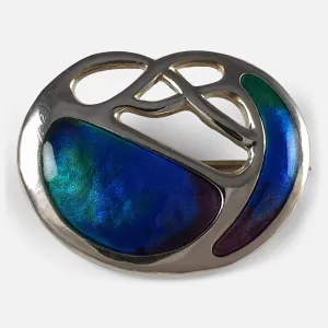 Edwardian Sterling Silver and Enamel Brooch, 1908