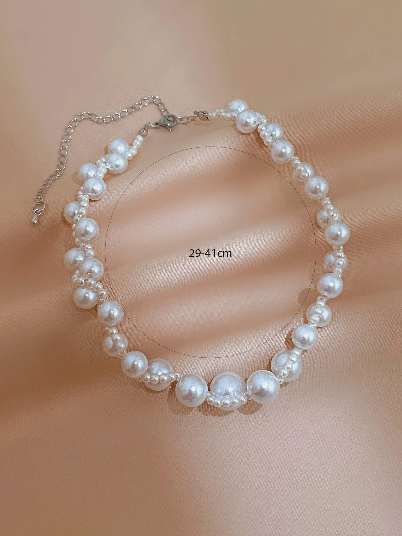 Faux Pearl Decor Braided Pattern Necklace for Women Girls Accessories Jewelry