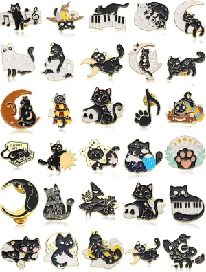 Ferraycle 30 Pcs Black Cat Enamel Pins Set Black Cat Enamel Pins for Backpacks Horror Enamel Lapel Pins Punk Brooches Pins
